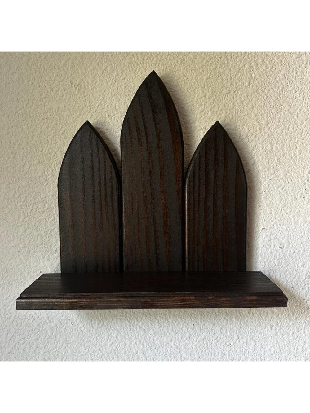 Triple Lancet Gothic Wall Shelf Dark Walnut Altar Ledge Dark Academia Wood Decor